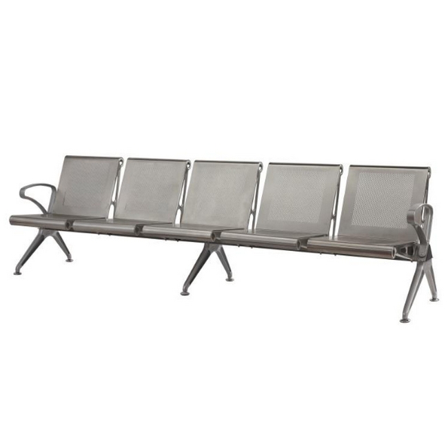 Airport Bench - Indoor and Outdoor Waiting Room Seat - Stainless Steel - Five Seater - Flat Pack - 302 x 67 x 82 cm - PF05