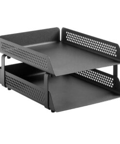 Double Letter Tray - Round Perforated Steel Range - Metal - 35 x 25 x 6.5 cm - Colour Options - 800BL
