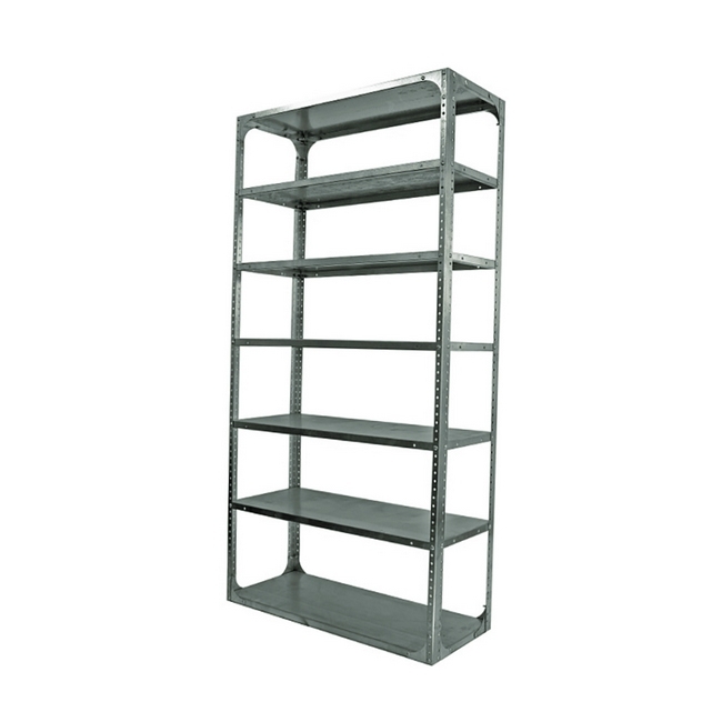 Bolted Shelving Steel Bay 7 Shelves - Uni-Angle - Seven Shelf Kit - Galvanised - 365.8 x 91.4 x 76.2 cm