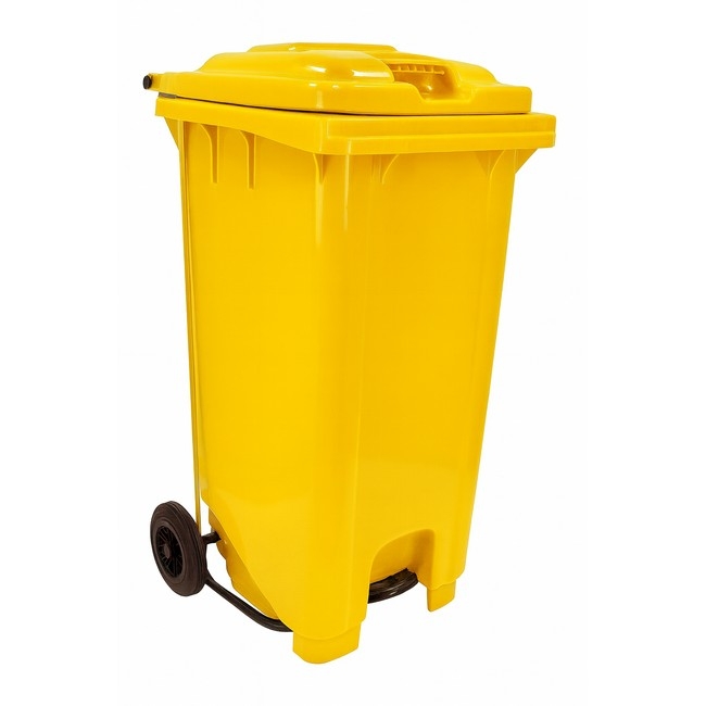 Wheelie Pedal Bin - 240L Foot Operated Pedal Bin - Plastic - Yellow
