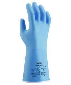 Uvex Protective Gloves U-Chem 3300, Size 8, EN 388, EN ISO 347-1, Blue Nitrile Rubber, Pack of 1 Box (10 Pairs)