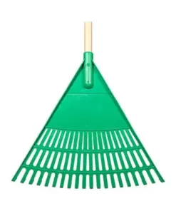 Plastic Green Leaf Rake Wooden Handle