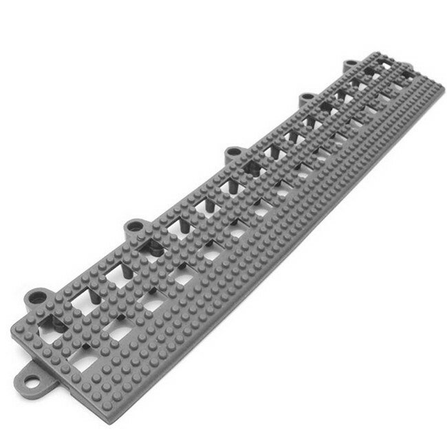 Floor Tile Female Edge - Flexi-Deck Interlinking Anti-Slip Drainage PVC Mat - 30 x 5 x 1.3 cm - Grey - Pack of 3 - FD060002F3