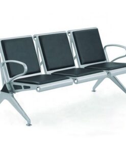 Airport Bench - Indoor Waiting Room Seat - Mild Steel - Upholstered - Heavy Duty - Three Seater - Flat Pack - 185 x 67 x 82 cm - PD03A-black