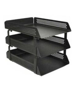 Triple Letter Tray - Round Perforated Steel Range - Metal - 35 x 25 x 6.5 cm - Colour Options - 803BL