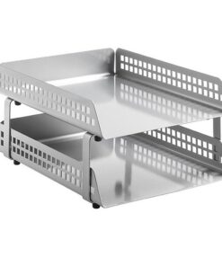 Double Letter Tray - Square Punch Steel Range - Metal - 35 x 25 x 17 cm - Silver - 422SI